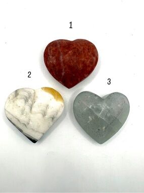 Lot of 3 Crystal Chunky Heart Carvings- Red Aventurine, Zebra Calcite & Fluorite